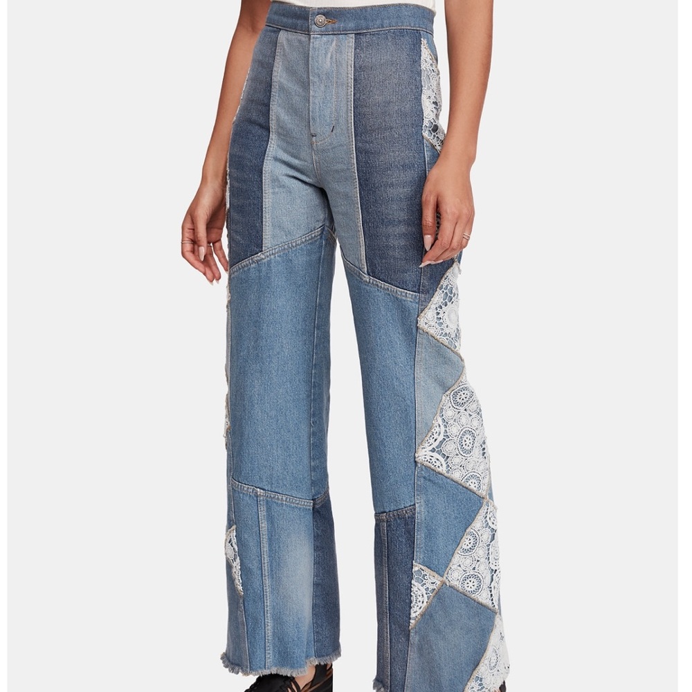 Free People in my element flare jeans patchwork - Picture 6 of 8